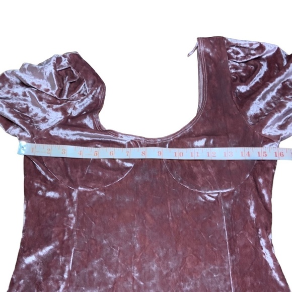 WAYF Dusty Rose Crushed Velvet Long Balloon Sleeve Bodysuit US Sz M - Picture 5 of 12
